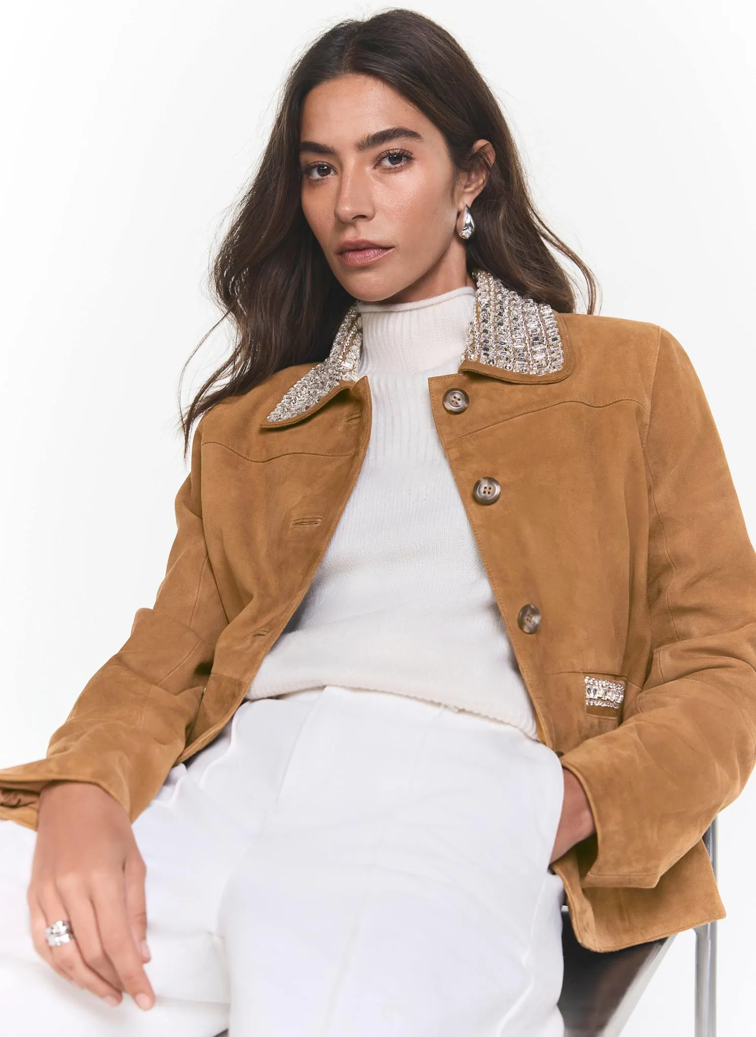 Tan Suede Diamante Detail Jacket sold by Mint Velvet product image thumbnail 4