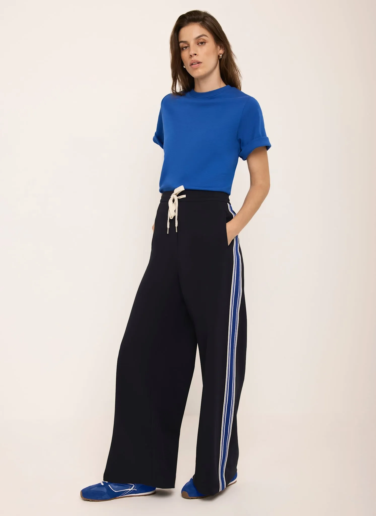 Navy Side Stripe Wide Trousers sold by Mint Velvet