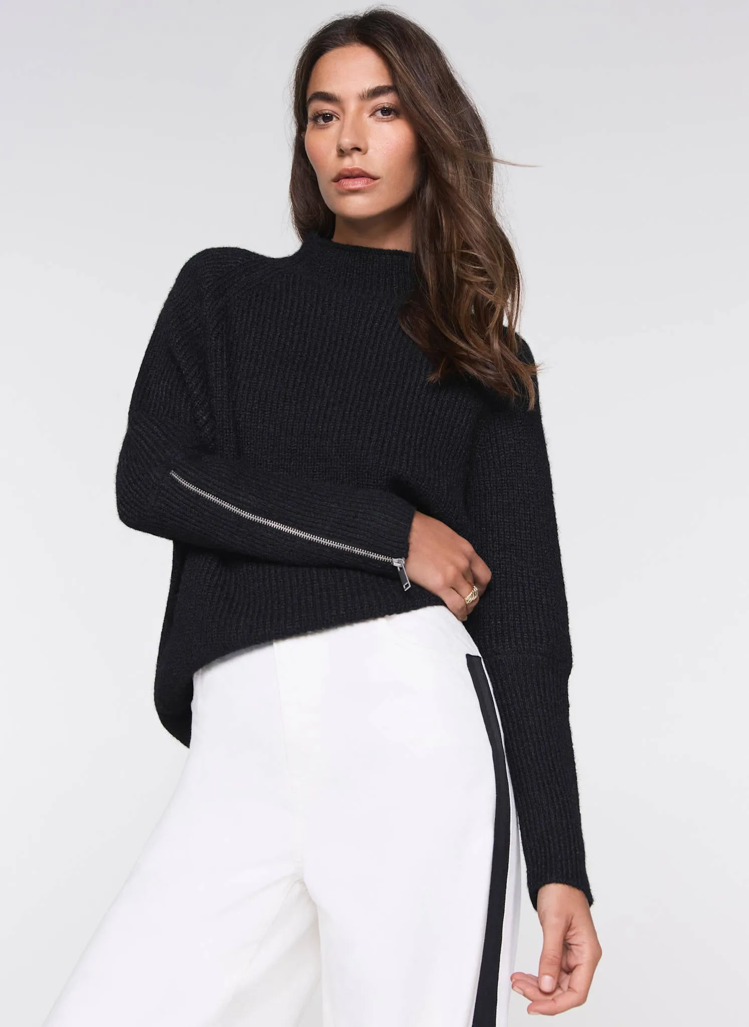 Black Zip Cuff Detail Jumper sold by Mint Velvet