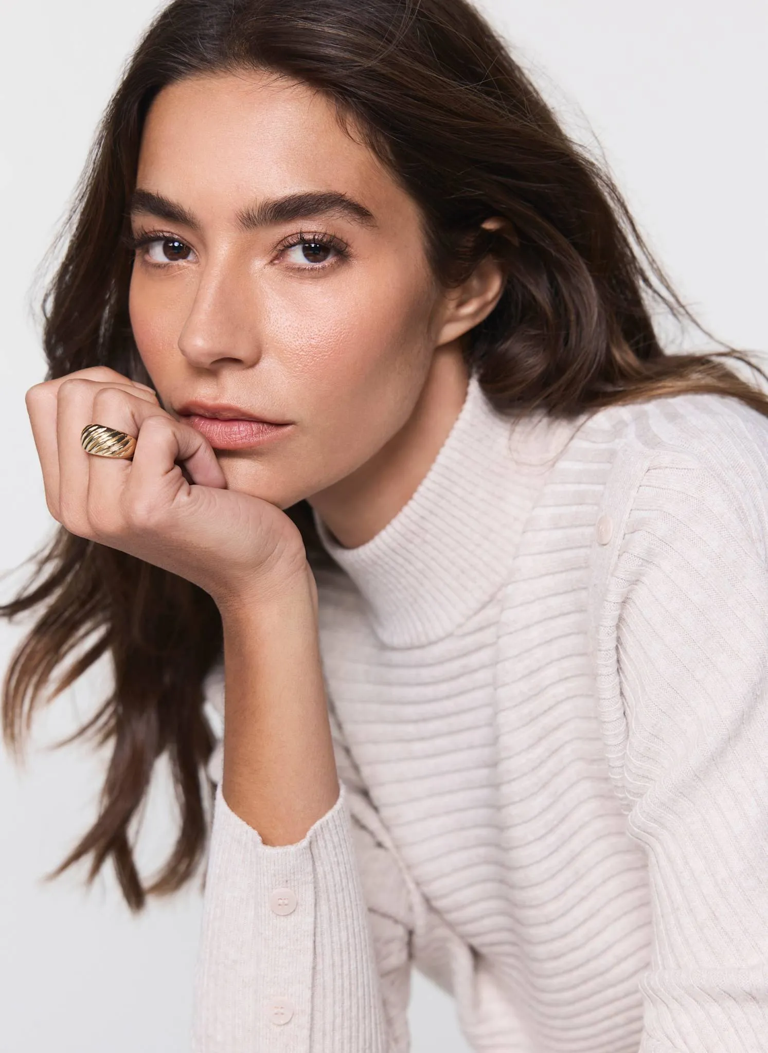 Neutral Button Detail Ribbed Jumper sold by Mint Velvet product image thumbnail 4