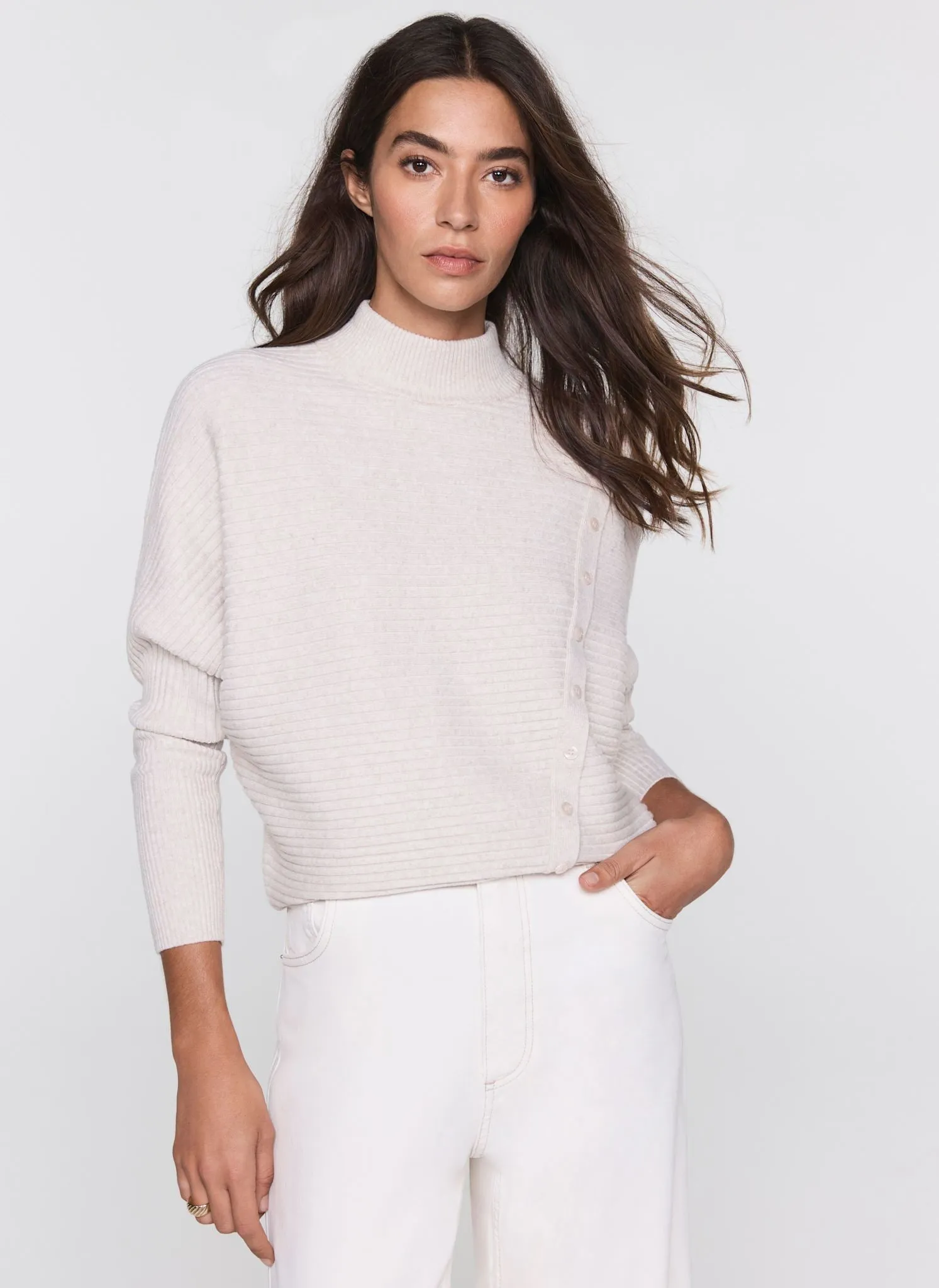 Neutral Button Detail Ribbed Jumper sold by Mint Velvet