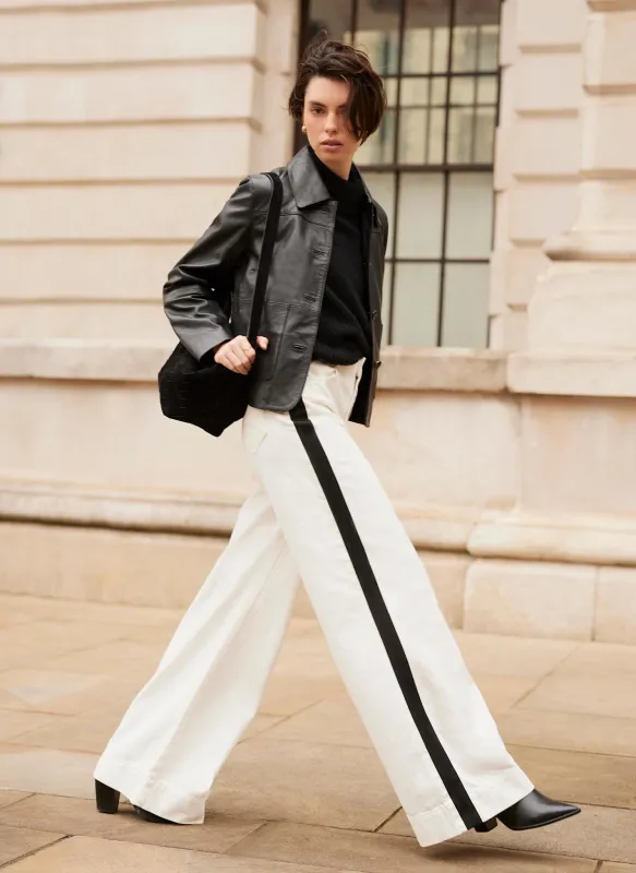 Cream Side Stripe Wide Jeans sold by Mint Velvet