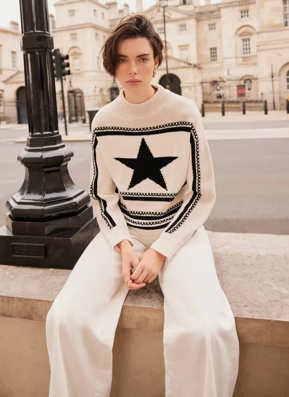 White Cotton Blend Star Jumper made by Mint Velvet