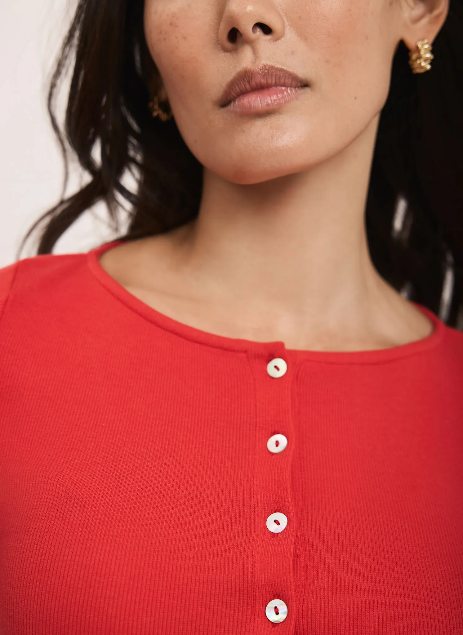 Red Cotton Blend Button Detail Top sold by Mint Velvet product image thumbnail 4