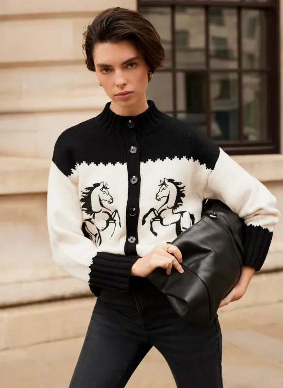 Black Cotton Blend Horse Cardigan sold by Mint Velvet