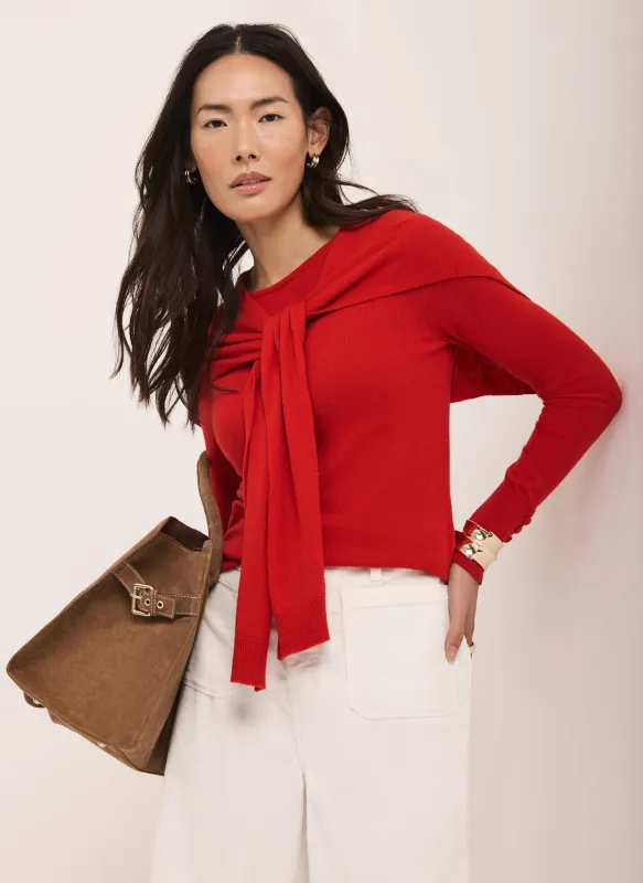 Red Cotton Blend Scarf Jumper made by Mint Velvet