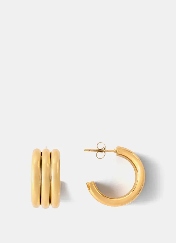Gold Stainless Steel Ribbed Hoop Earrings sold by Mint Velvet