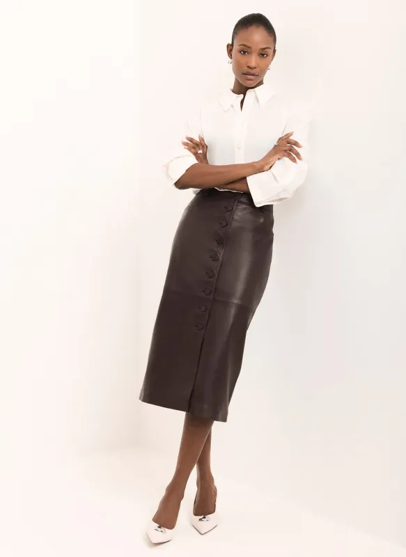 Burgundy Leather Midi Skirt sold by Mint Velvet