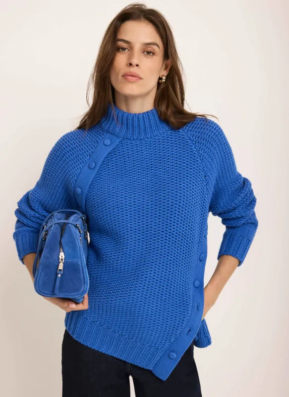 Blue Cotton Blend Button Trim Jumper sold by Mint Velvet