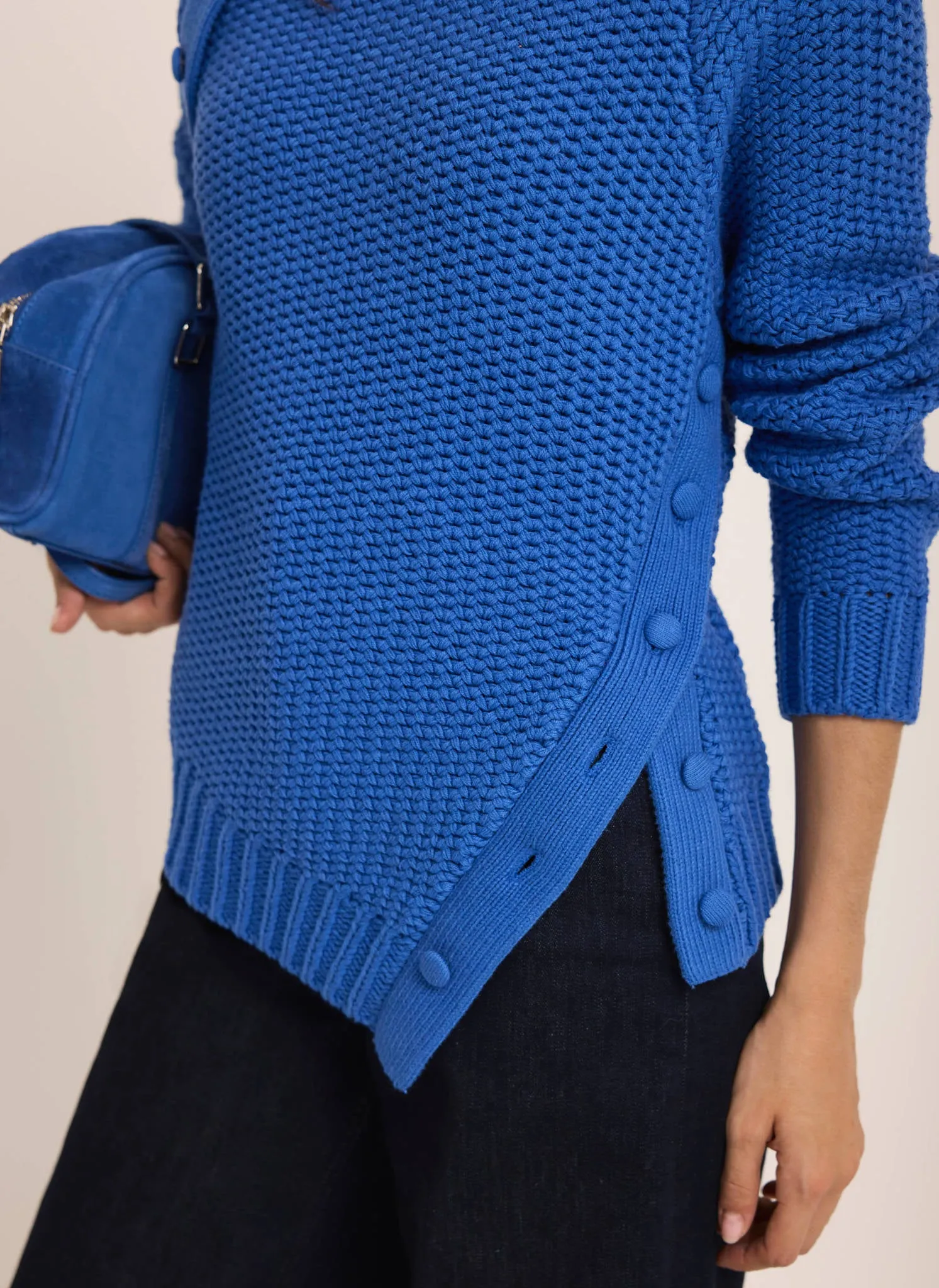 Blue Cotton Blend Button Trim Jumper sold by Mint Velvet product image thumbnail 3