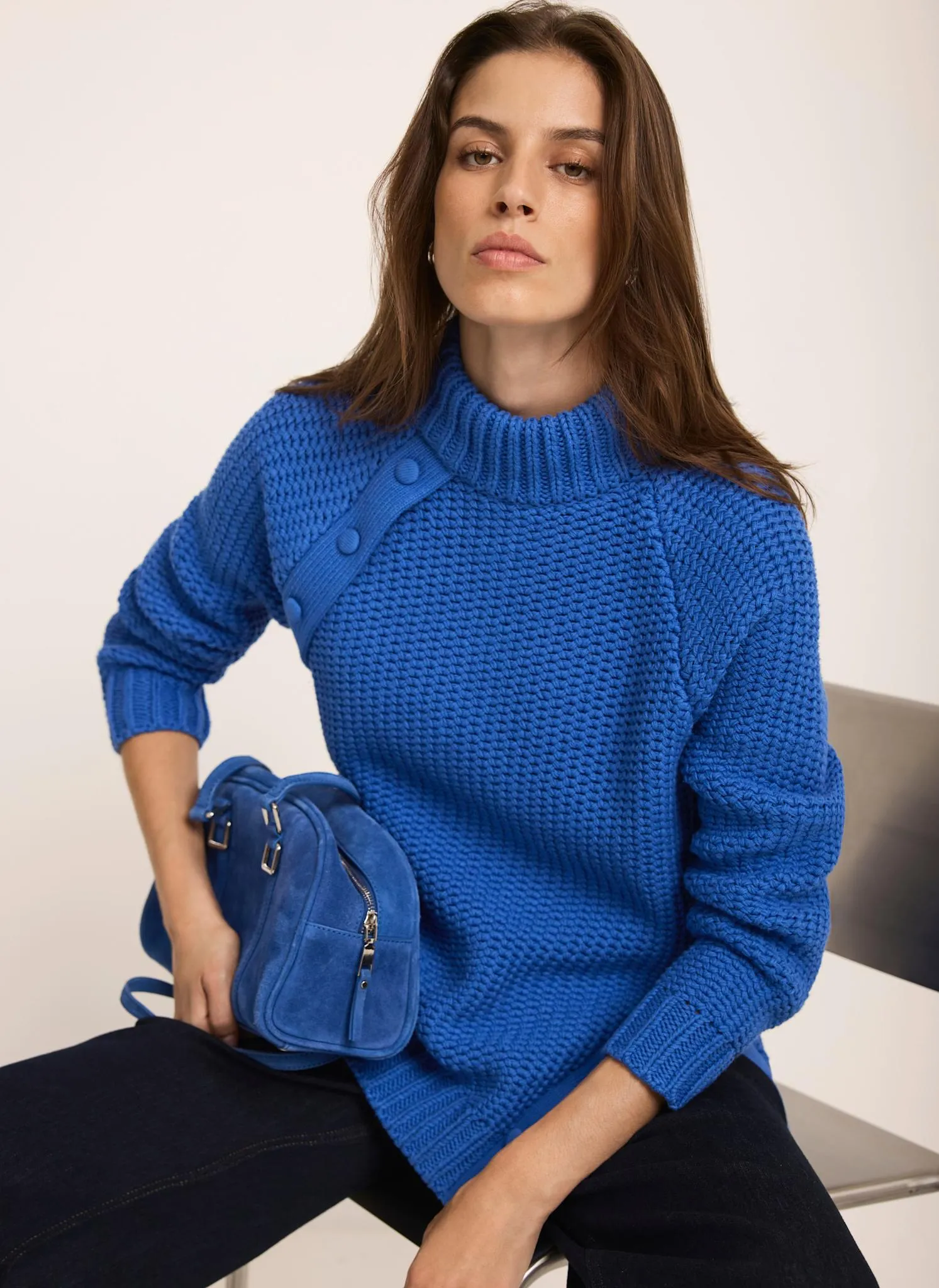Blue Cotton Blend Button Trim Jumper sold by Mint Velvet product image thumbnail 4