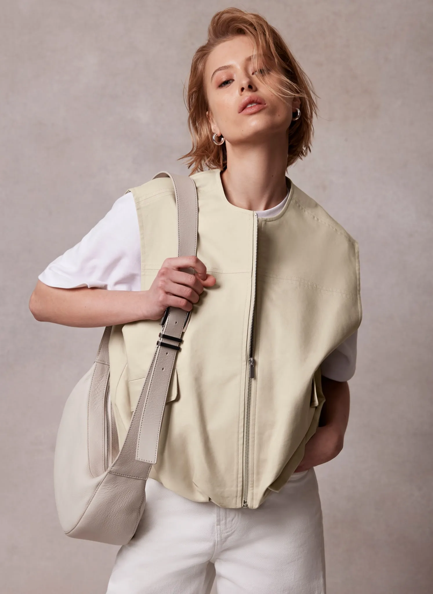 Neutral Oversized Cotton Gilet sold by Mint Velvet product image thumbnail 3