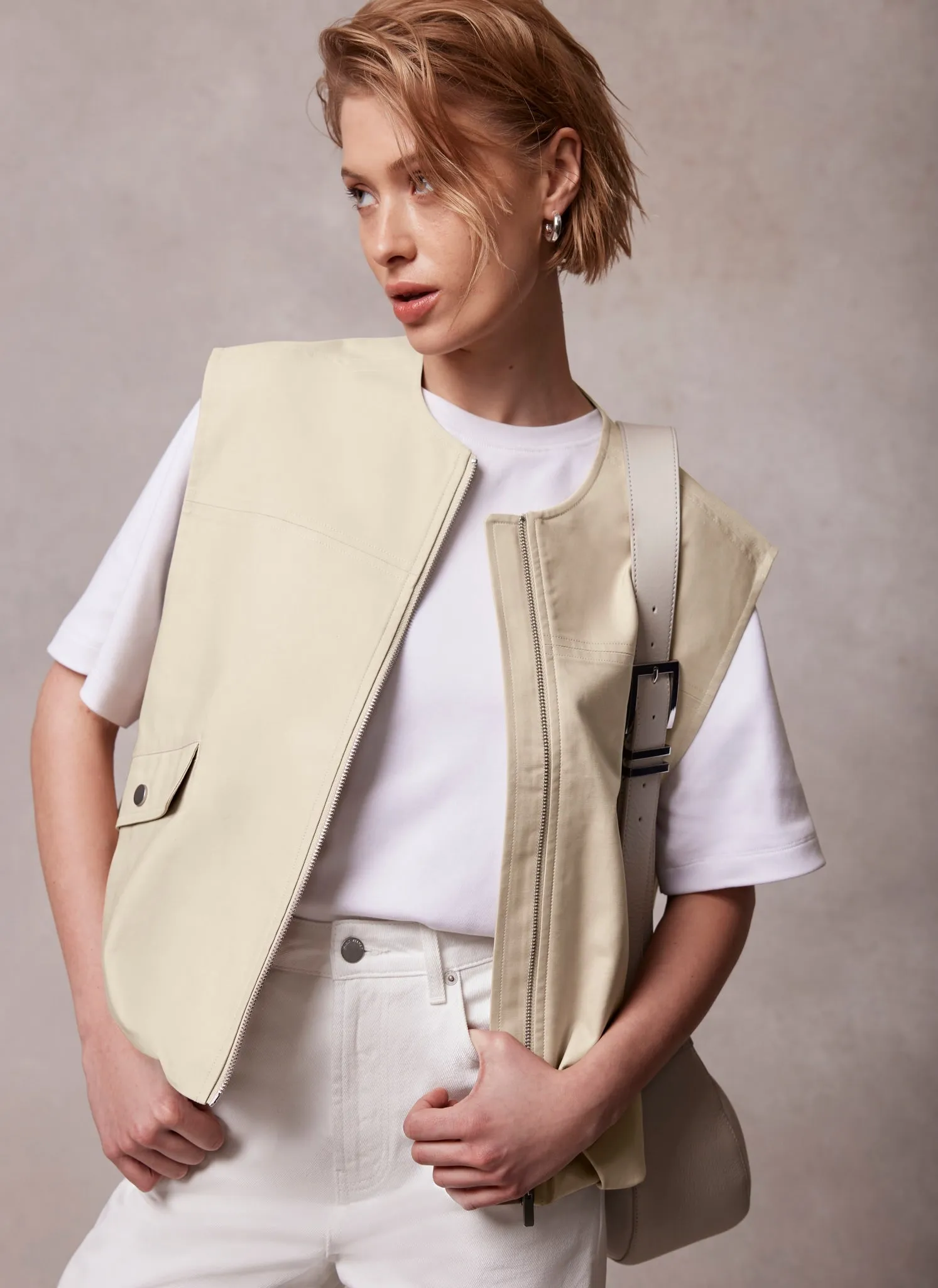 Neutral Oversized Cotton Gilet sold by Mint Velvet product image thumbnail 4