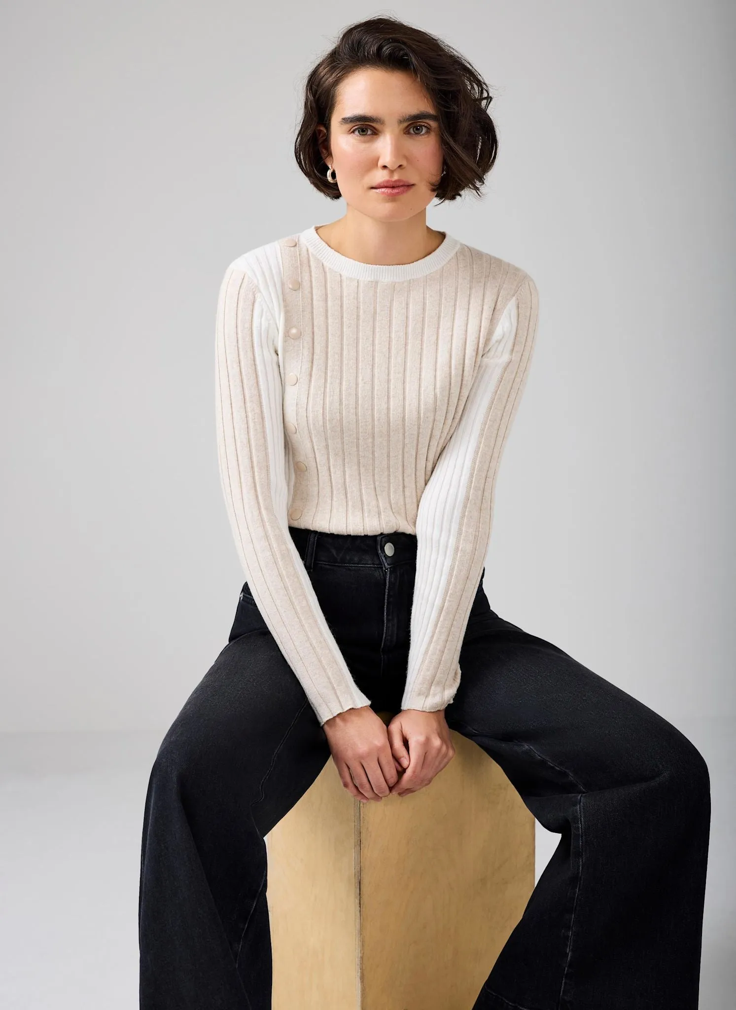 Neutral Colour Block Ribbed Knit Top sold by Mint Velvet product image thumbnail 5