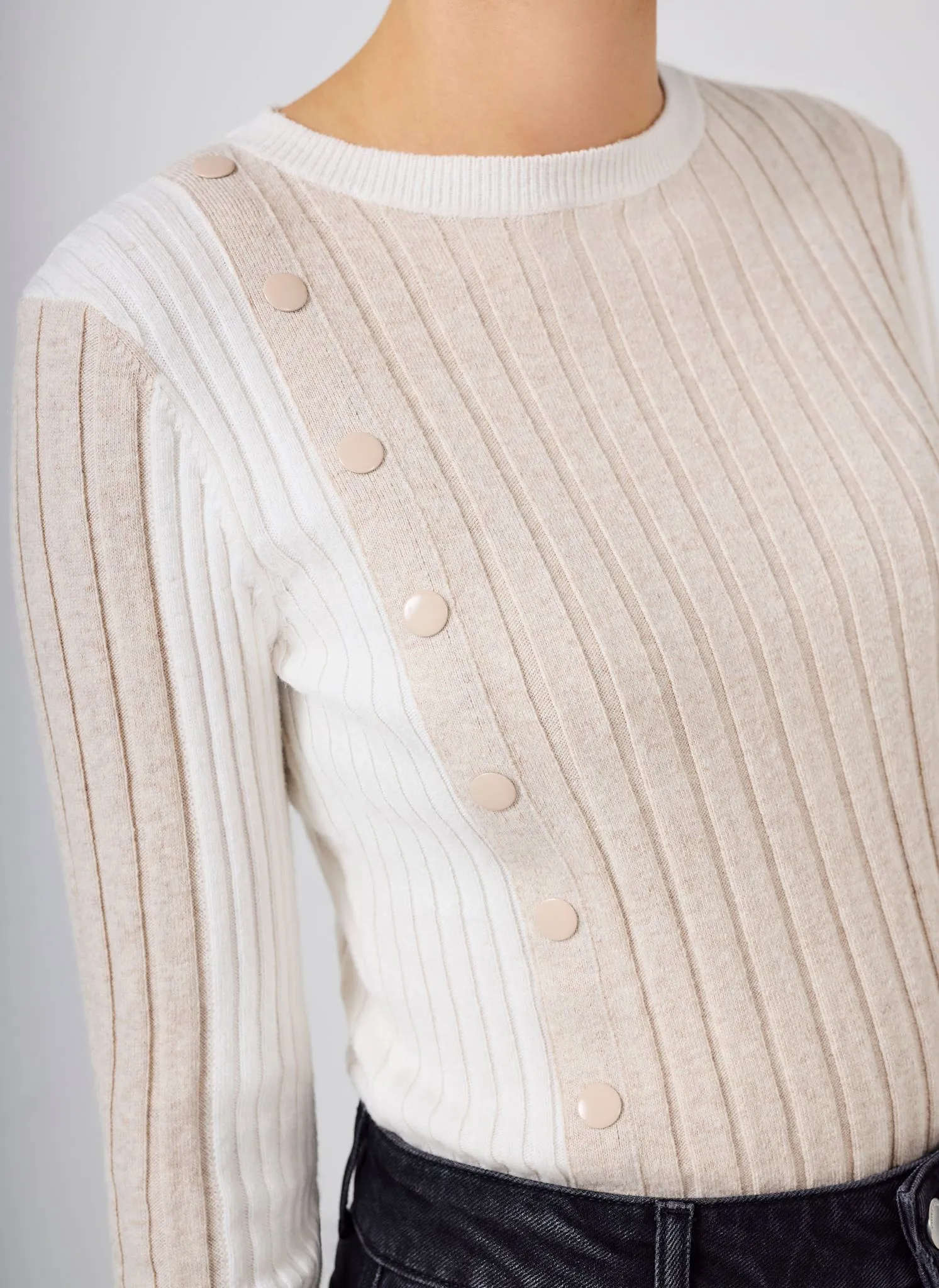 Neutral Colour Block Ribbed Knit Top sold by Mint Velvet product image thumbnail 3