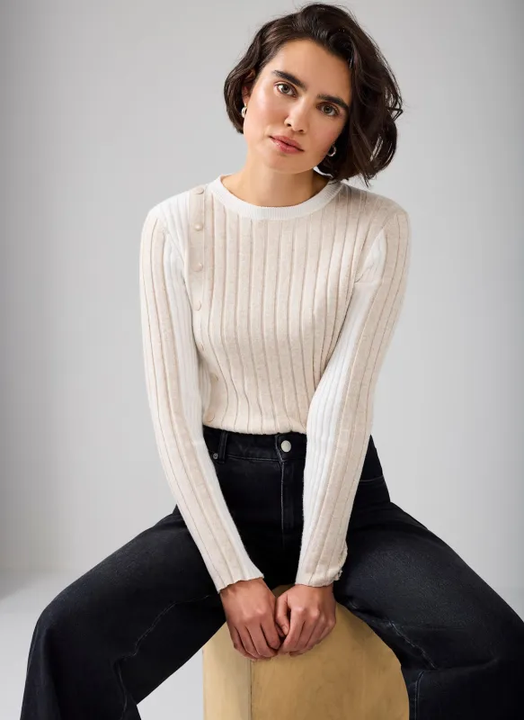 Neutral Colour Block Ribbed Knit Top sold by Mint Velvet