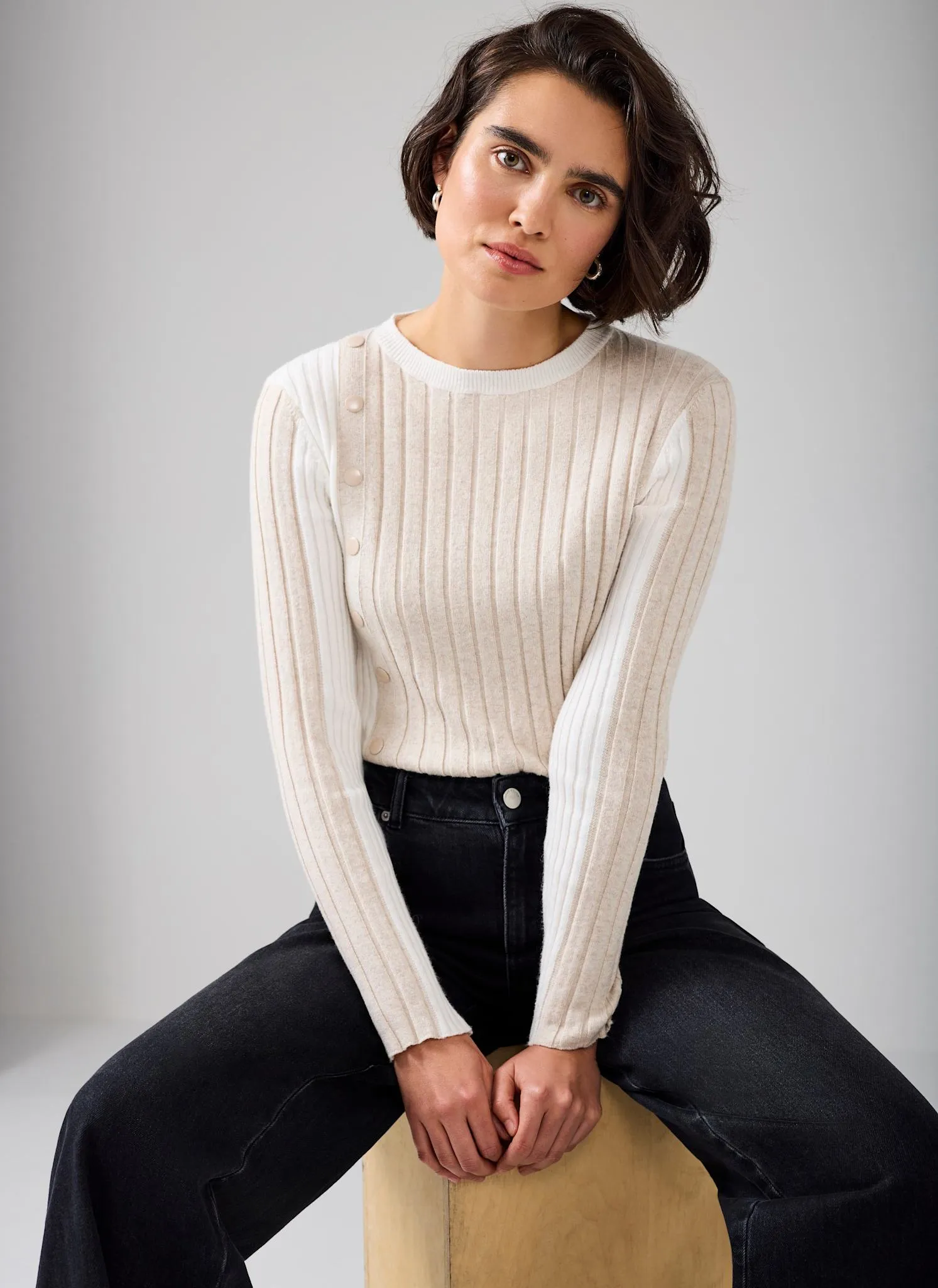 Neutral Colour Block Ribbed Knit Top sold by Mint Velvet