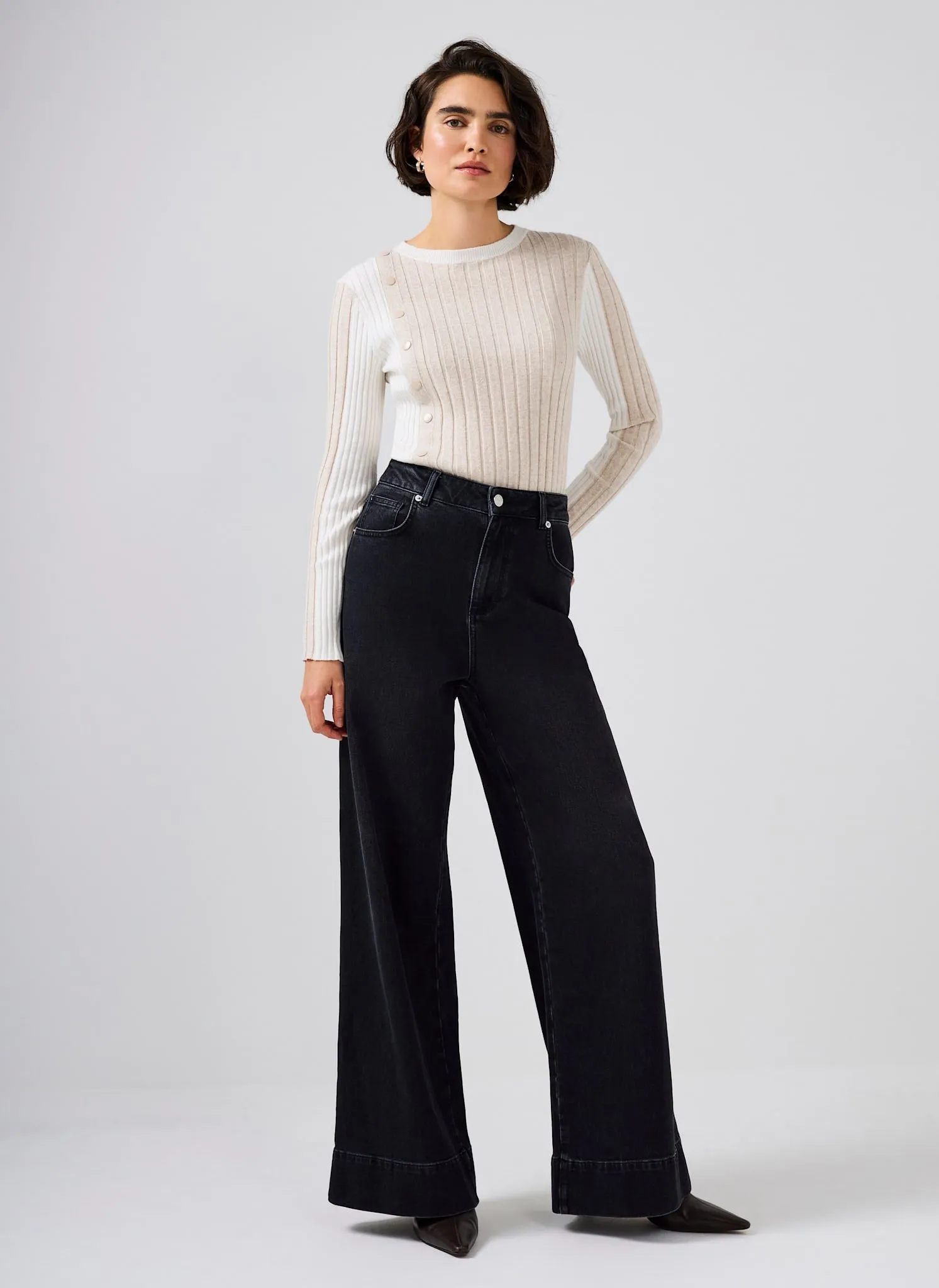 Neutral Colour Block Ribbed Knit Top sold by Mint Velvet product image thumbnail 4