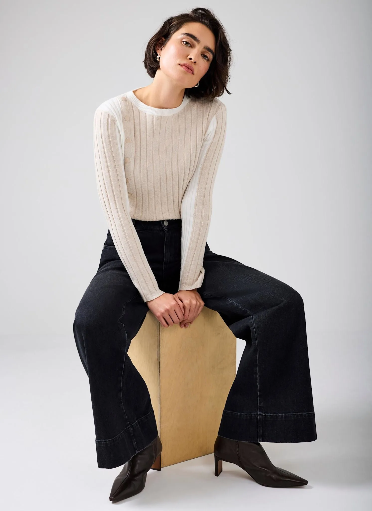 Neutral Colour Block Ribbed Knit Top sold by Mint Velvet product image thumbnail 2