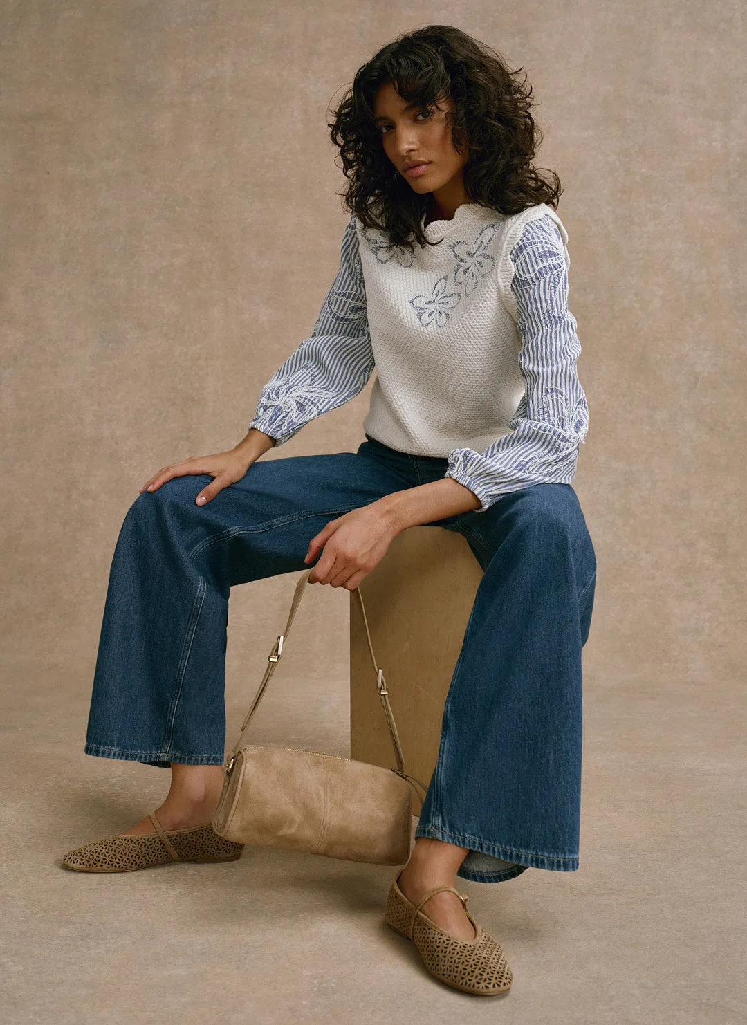 Neutral Cotton Blend Striped Layered Jumper sold by Mint Velvet product image thumbnail 2