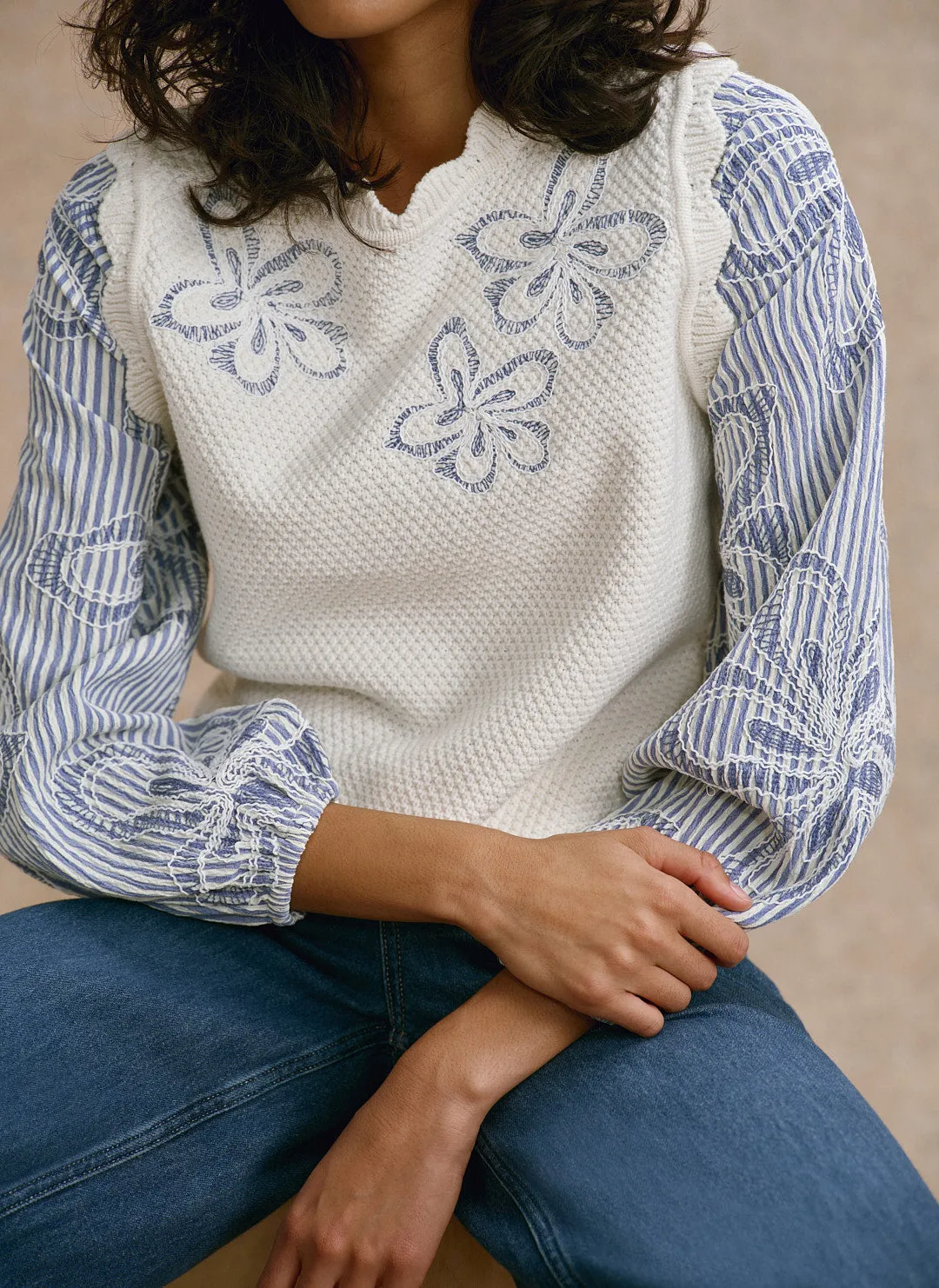 Neutral Cotton Blend Striped Layered Jumper sold by Mint Velvet product image thumbnail 4