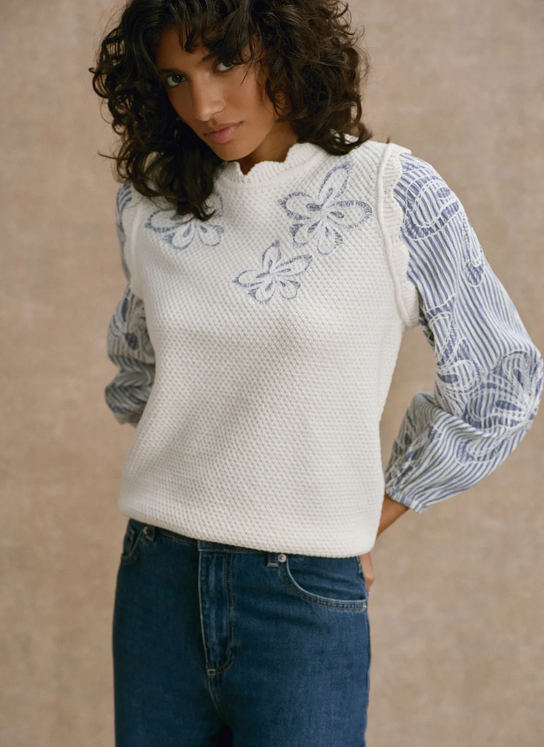 Neutral Cotton Blend Striped Layered Jumper sold by Mint Velvet product image thumbnail 3