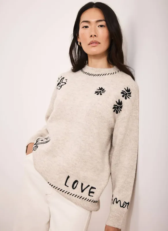 Neutral Embroidered Wool Blend Jumper sold by Mint Velvet