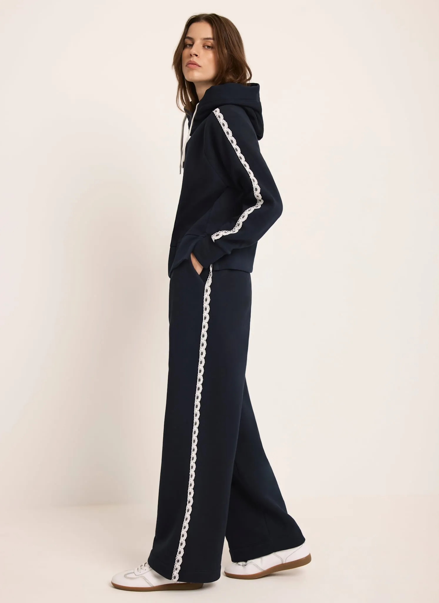 Navy Jersey Crochet Trim Wide Joggers sold by Mint Velvet product image thumbnail 4