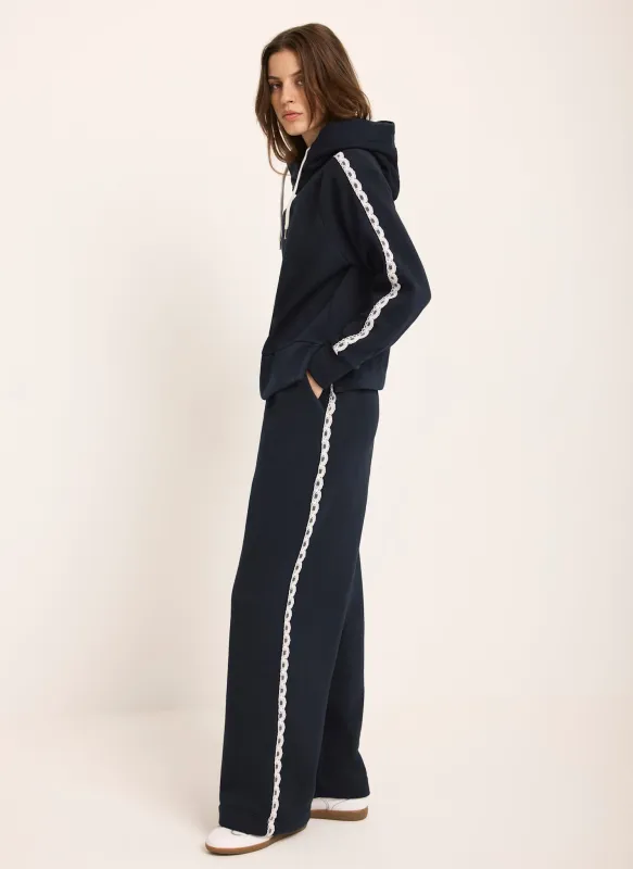 Navy Crochet Trim Wide Joggers sold by Mint Velvet