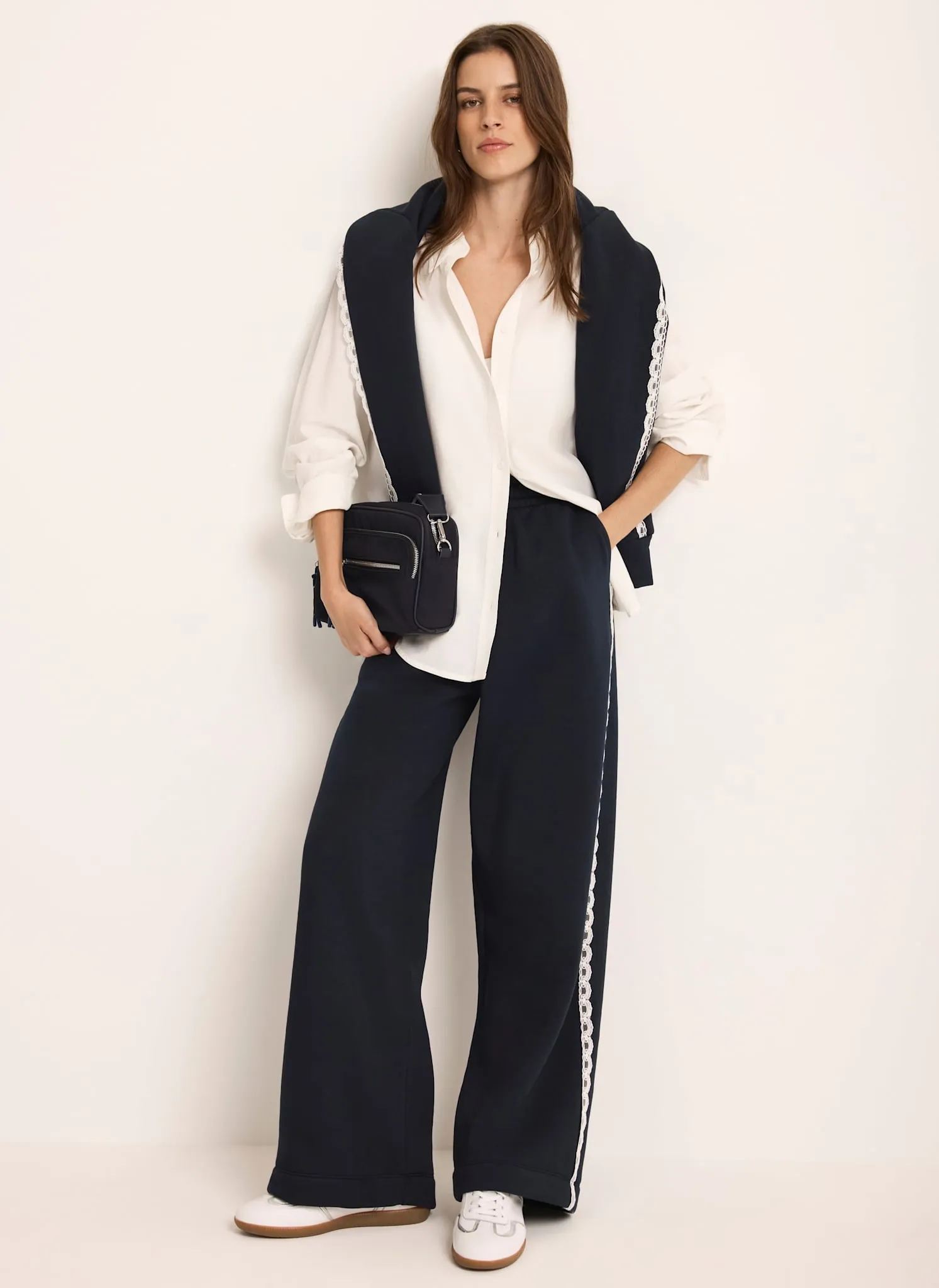 Navy Jersey Crochet Trim Wide Joggers sold by Mint Velvet product image thumbnail 2