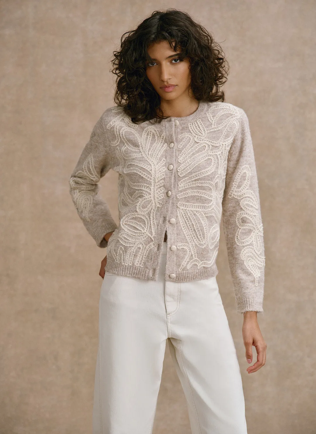 Neutral Embroidered Knit Cardigan sold by Mint Velvet product image thumbnail 4