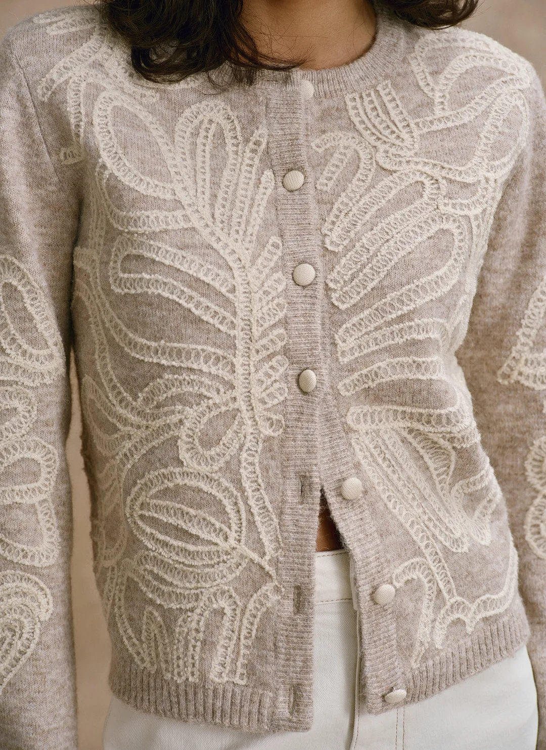 Neutral Embroidered Knit Cardigan sold by Mint Velvet product image thumbnail 3