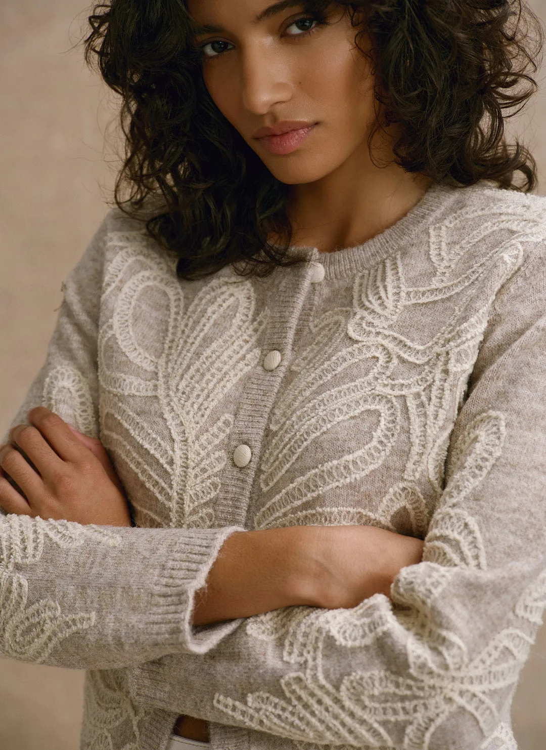 Neutral Embroidered Knit Cardigan sold by Mint Velvet product image thumbnail 5