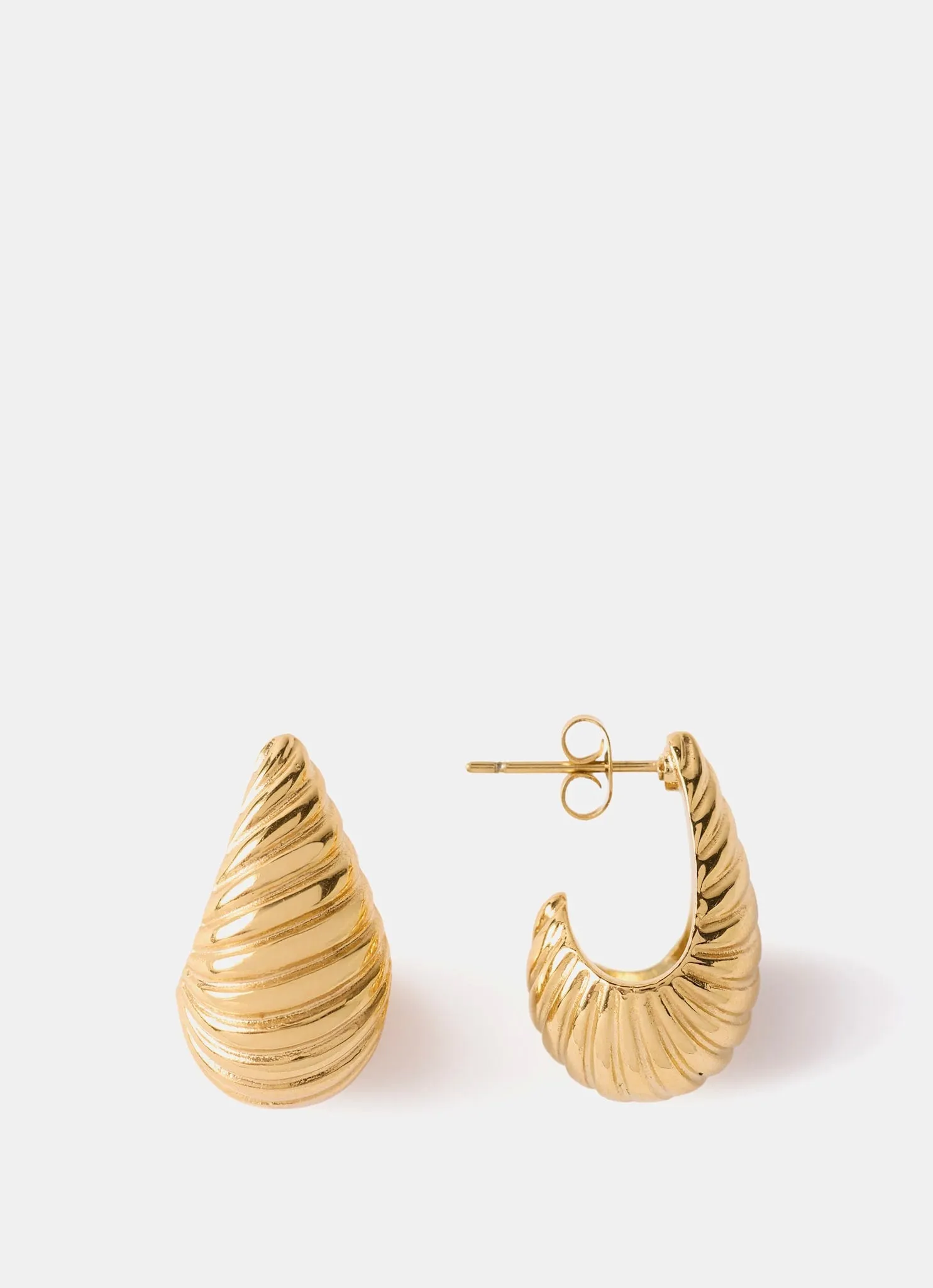 Gold Plated Stainless Steel Ribbed Curve Earrings sold by Mint Velvet