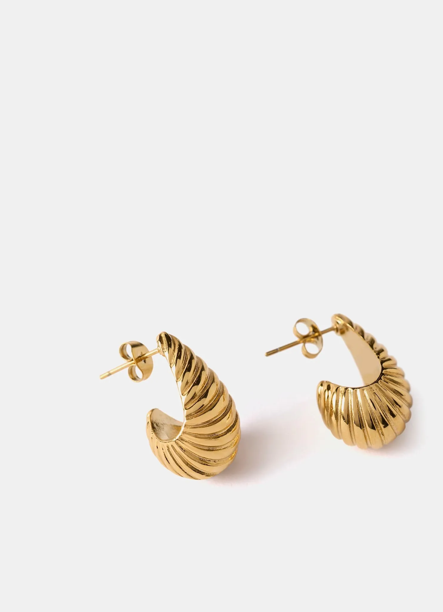 Gold Plated Stainless Steel Ribbed Curve Earrings sold by Mint Velvet product image thumbnail 3