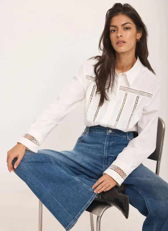 White Cotton Open Stitch Detail Shirt sold by Mint Velvet