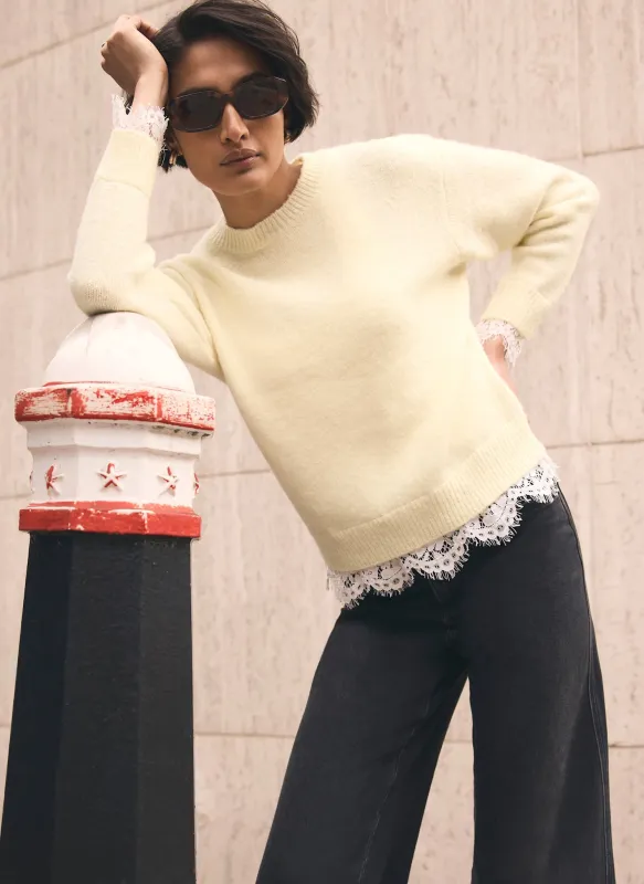 Butter Yellow Lace Hem Jumper sold by Mint Velvet