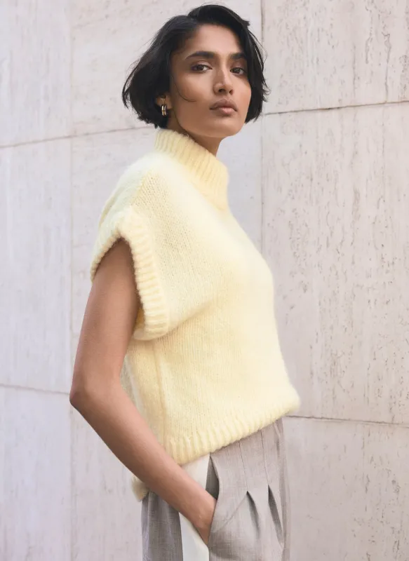 Butter Yellow Wool Blend Sleeveless Knit Top sold by Mint Velvet