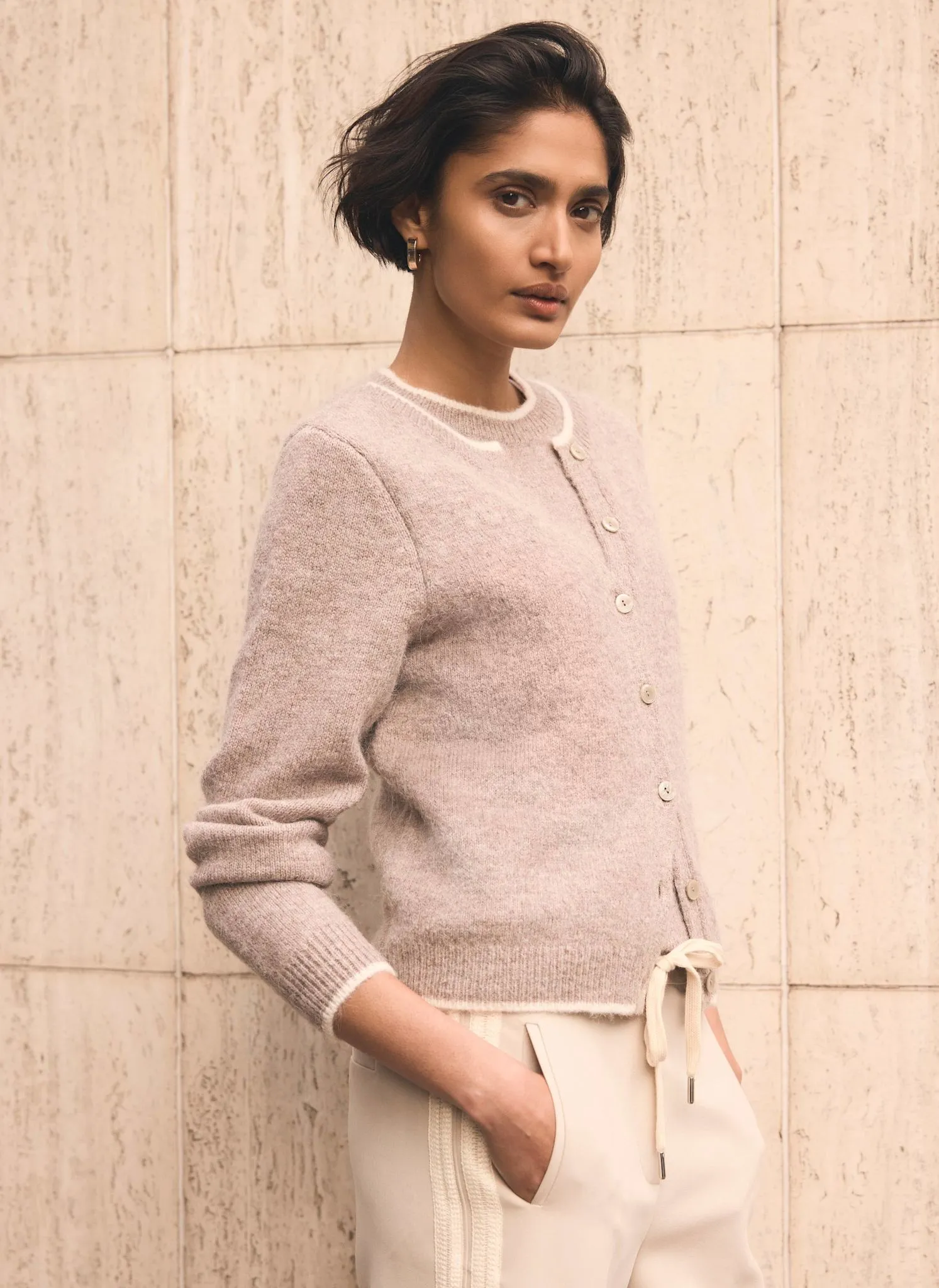 Neutral Double Layer Knit Cardigan sold by Mint Velvet