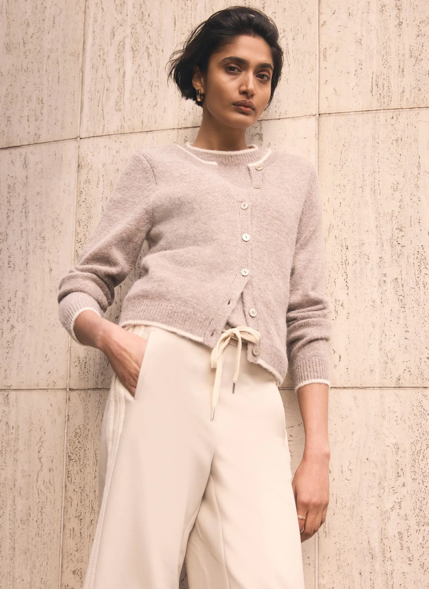Neutral Double Layer Knit Cardigan sold by Mint Velvet product image thumbnail 2