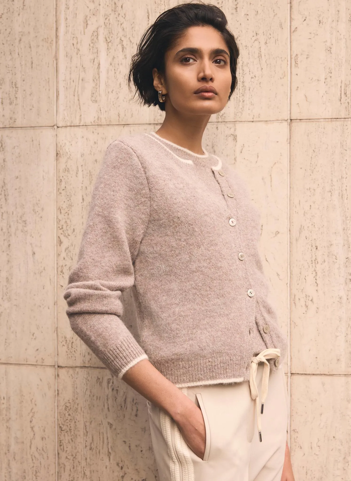 Neutral Double Layer Knit Cardigan sold by Mint Velvet product image thumbnail 5