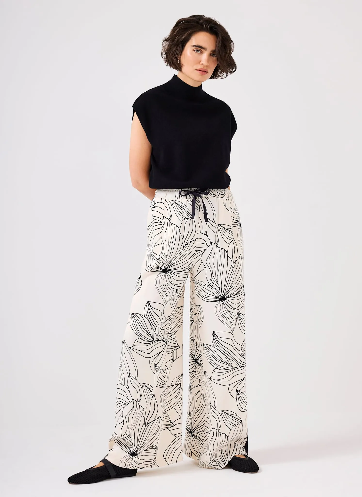 Cream Floral Print Wide Satin Trousers sold by Mint Velvet product image thumbnail 3