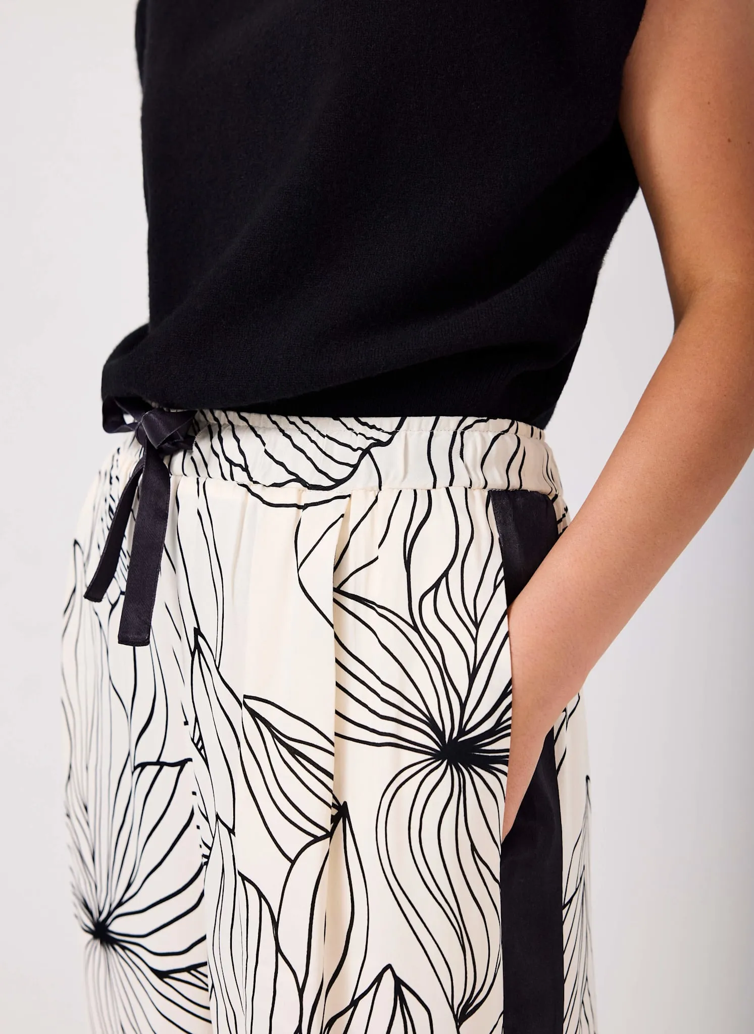 Cream Floral Print Wide Satin Trousers sold by Mint Velvet product image thumbnail 4