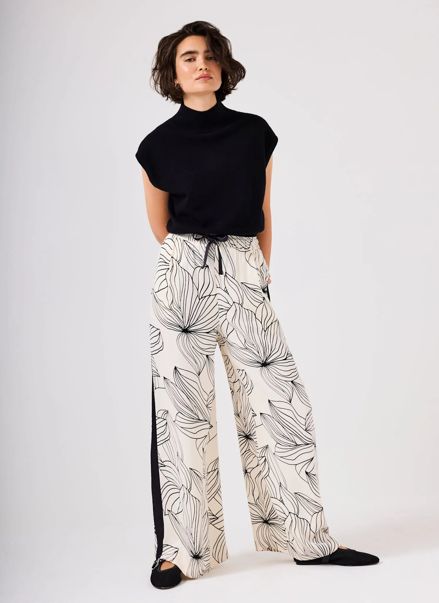 Cream Floral Print Wide Satin Trousers sold by Mint Velvet product image thumbnail 2