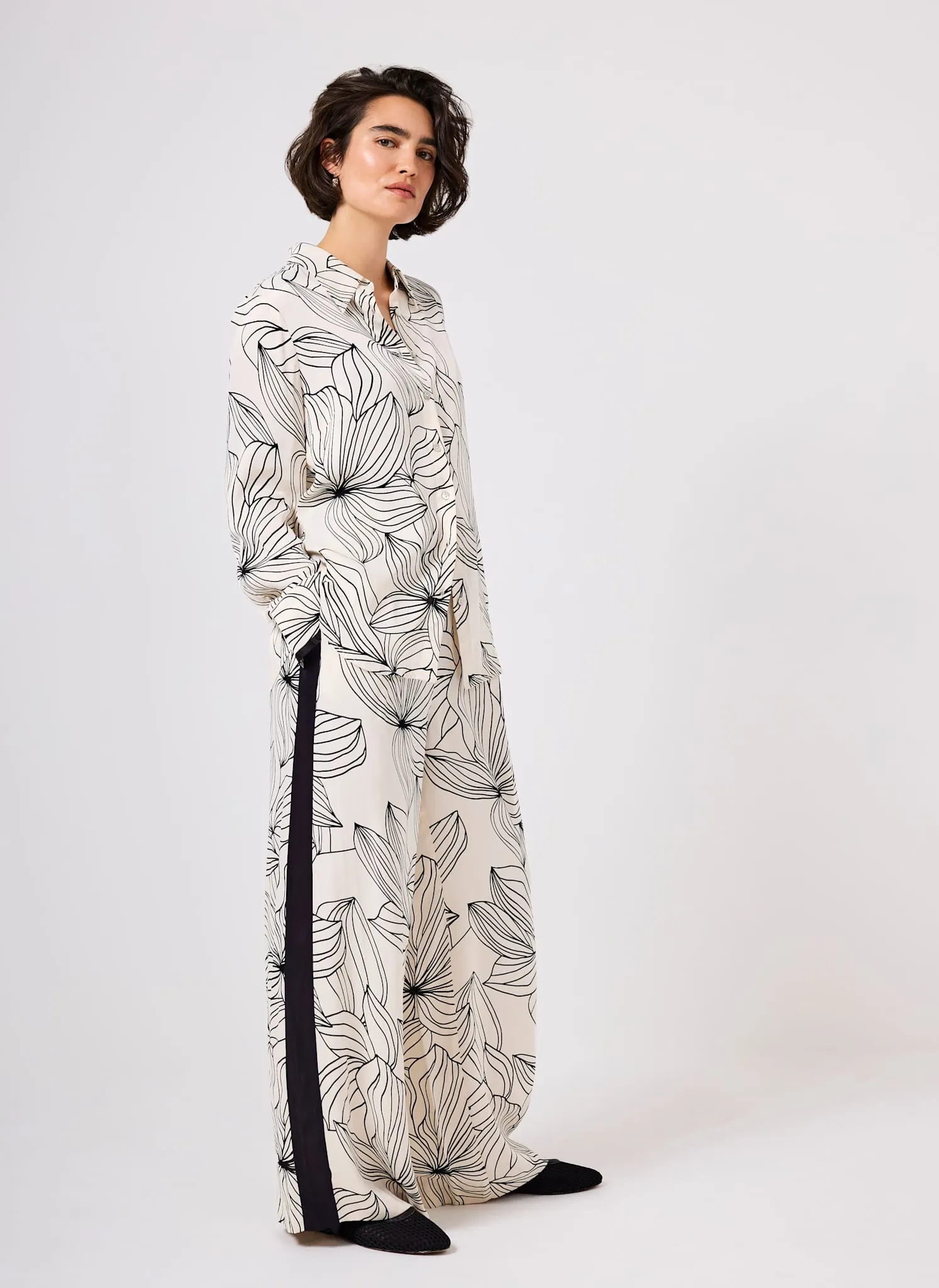 Cream Floral Print Wide Satin Trousers sold by Mint Velvet product image thumbnail 5