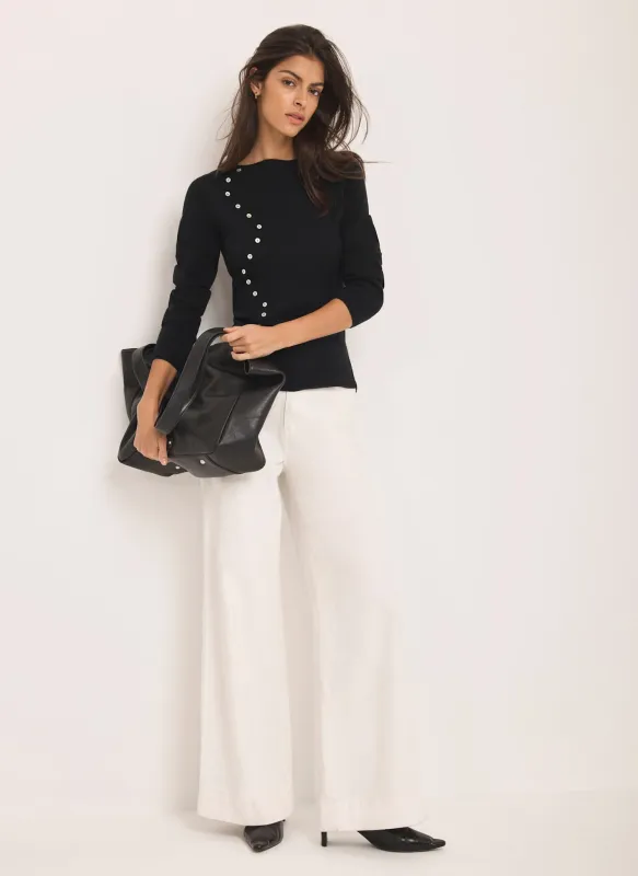 Black Button Detail Knit Top sold by Mint Velvet