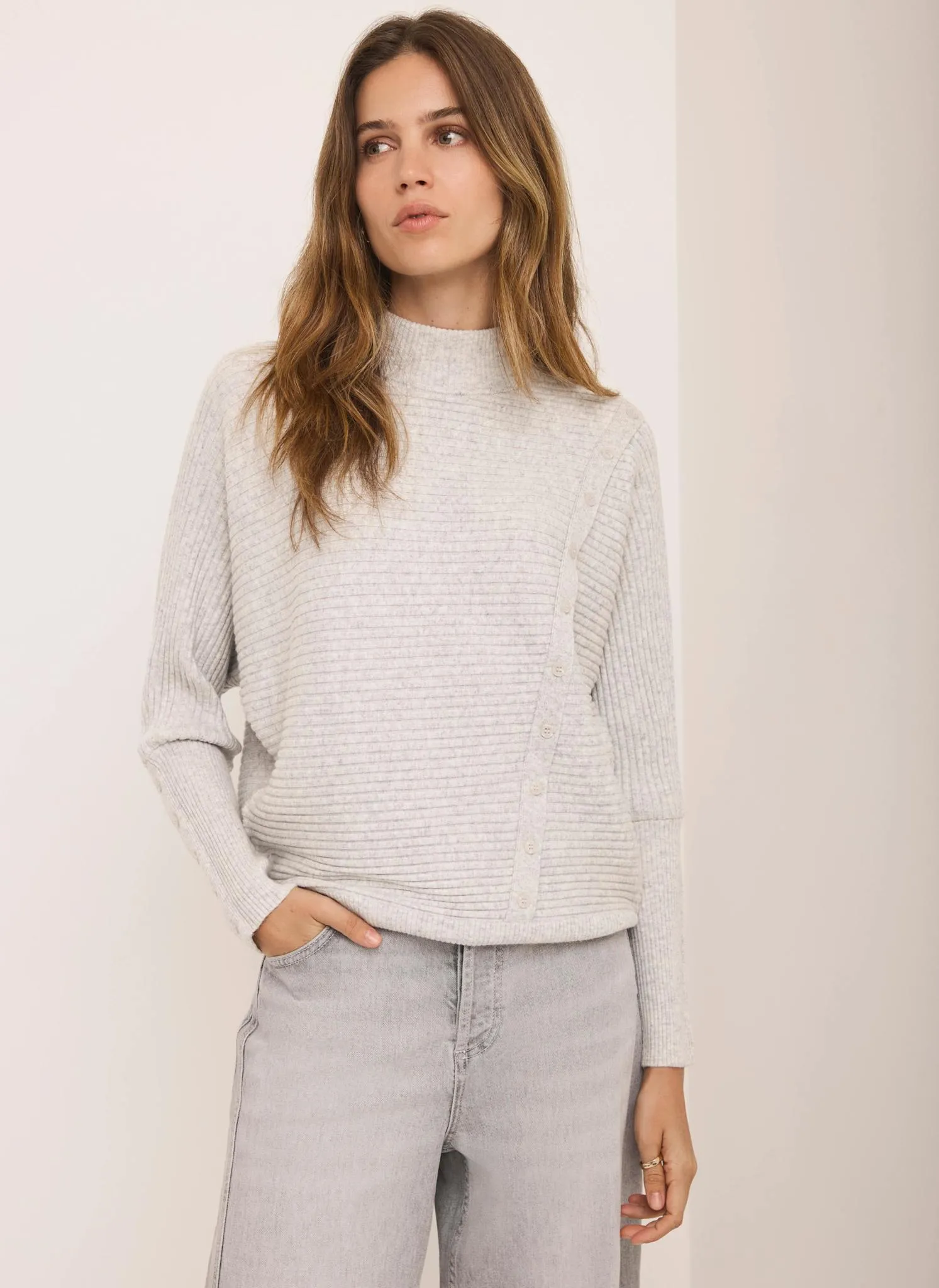 Grey Cotton Blend Button Detail Jumper sold by Mint Velvet product image thumbnail 2