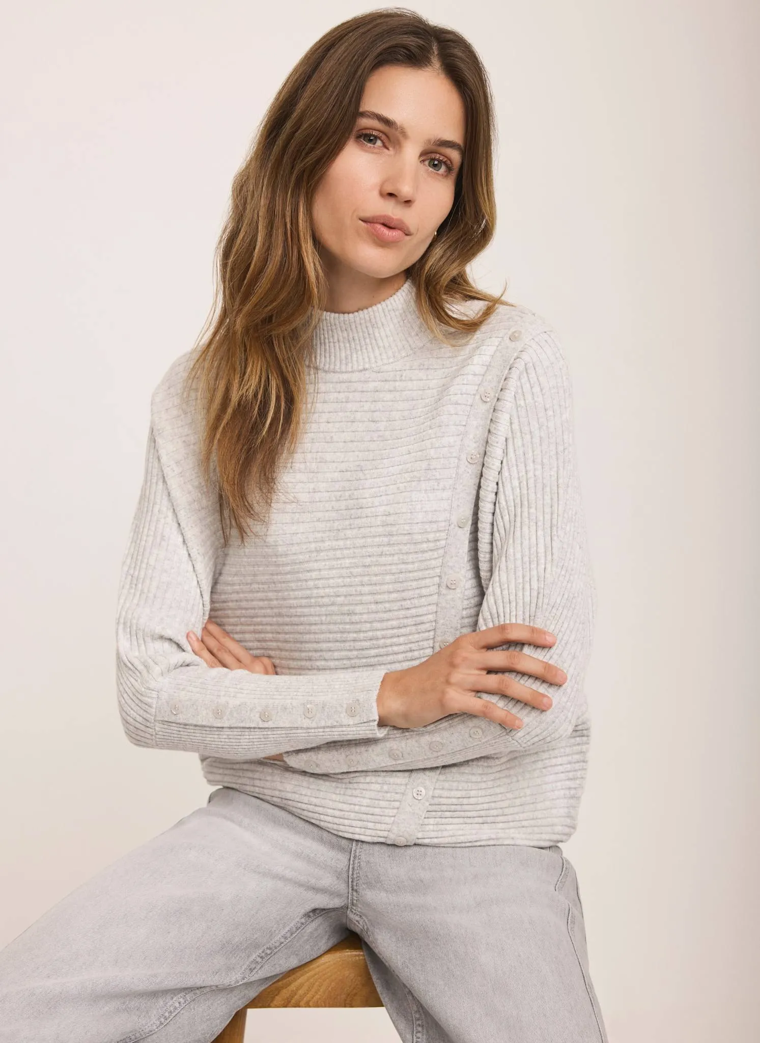 Grey Cotton Blend Button Detail Jumper sold by Mint Velvet product image thumbnail 3