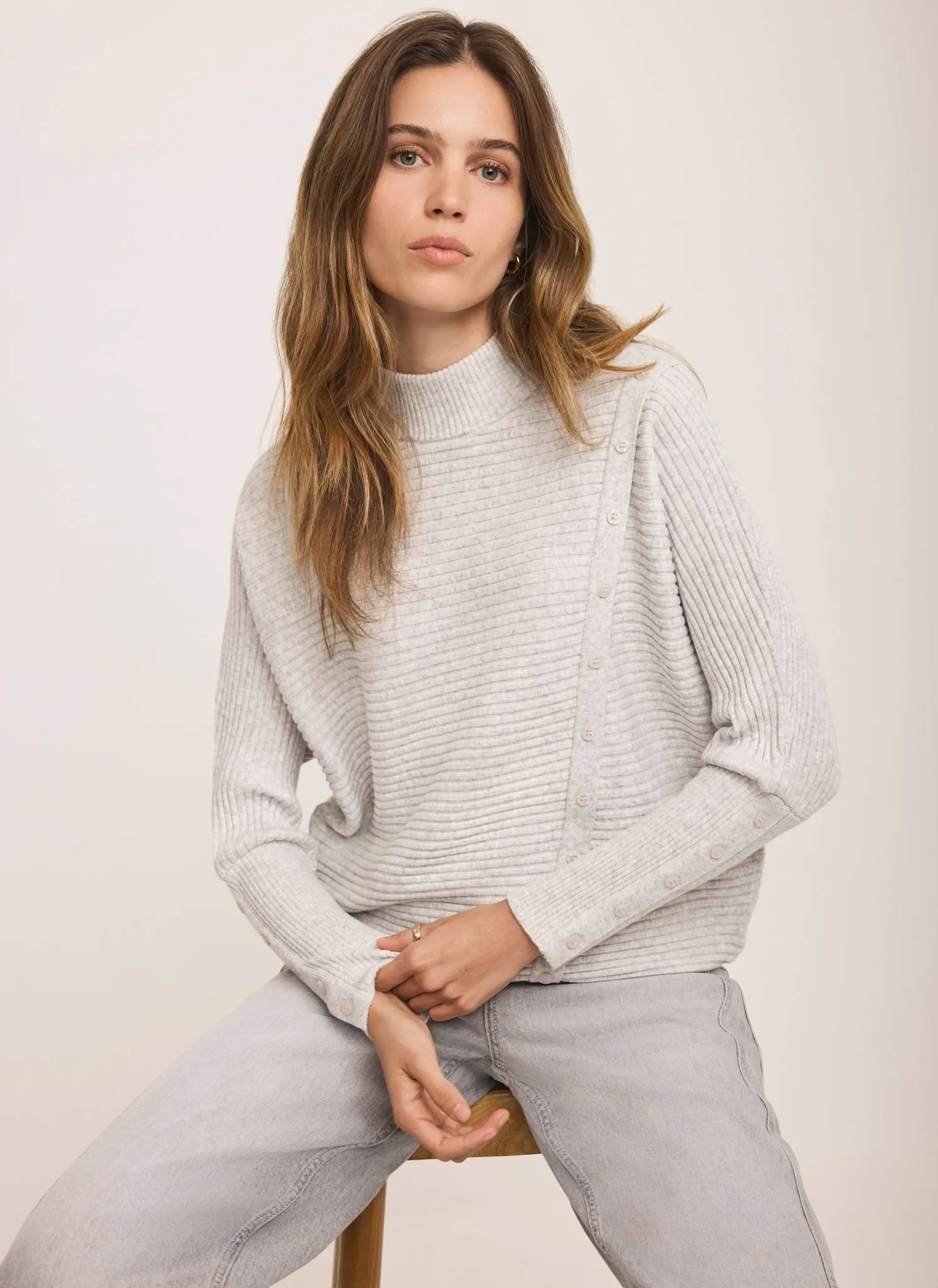 Grey Cotton Blend Button Detail Jumper sold by Mint Velvet