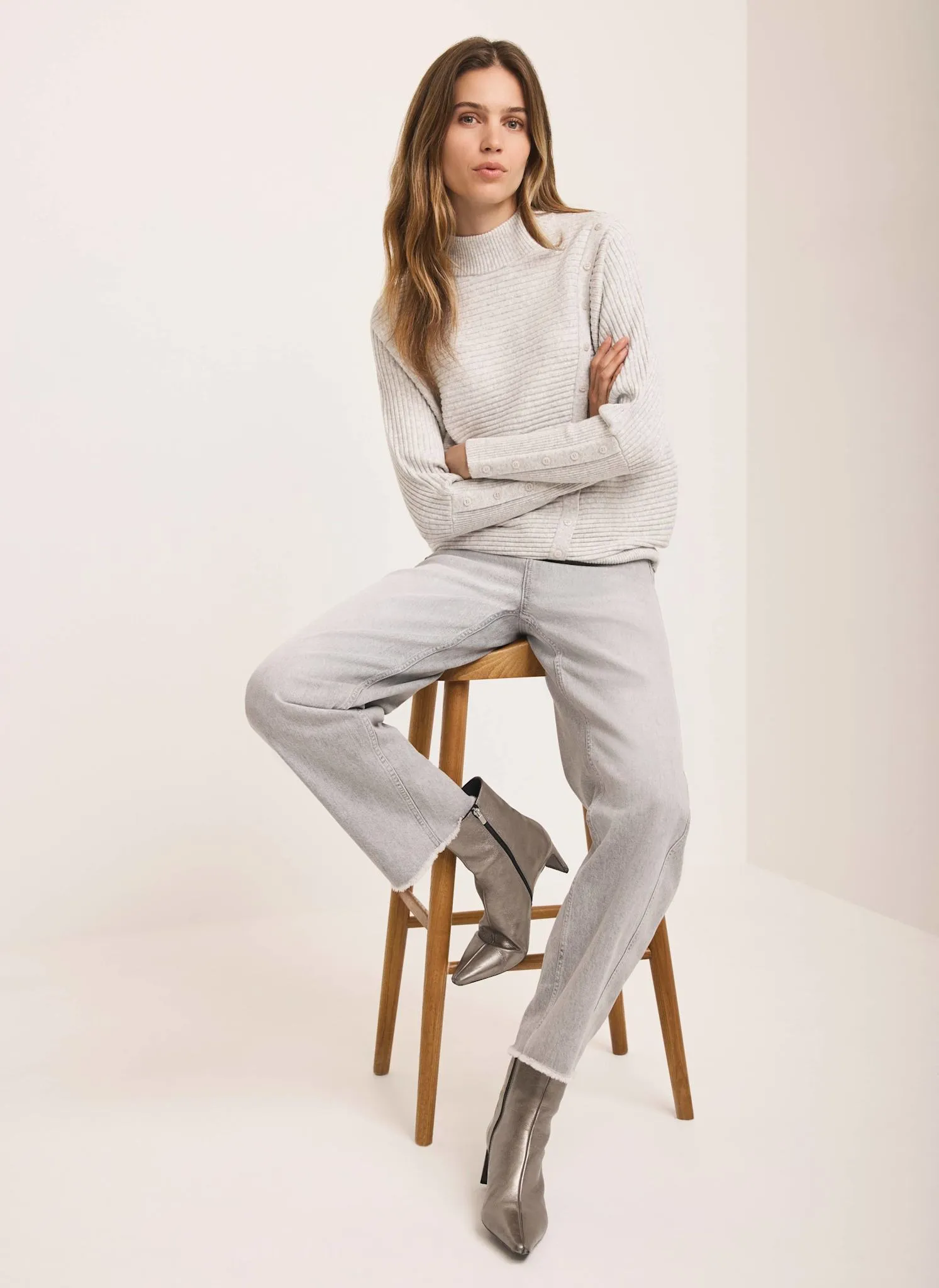 Grey Cotton Blend Button Detail Jumper sold by Mint Velvet product image thumbnail 5